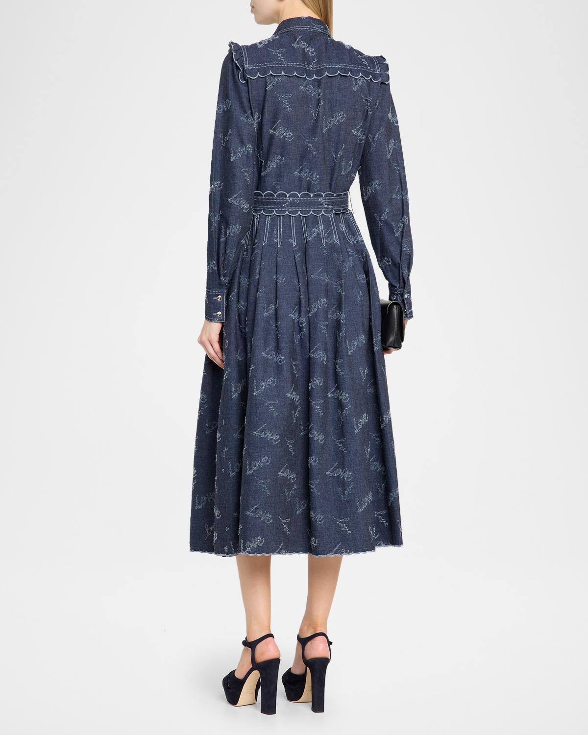 Belted Embroidered Chambray Midi Shirtdress - thumbnail 3