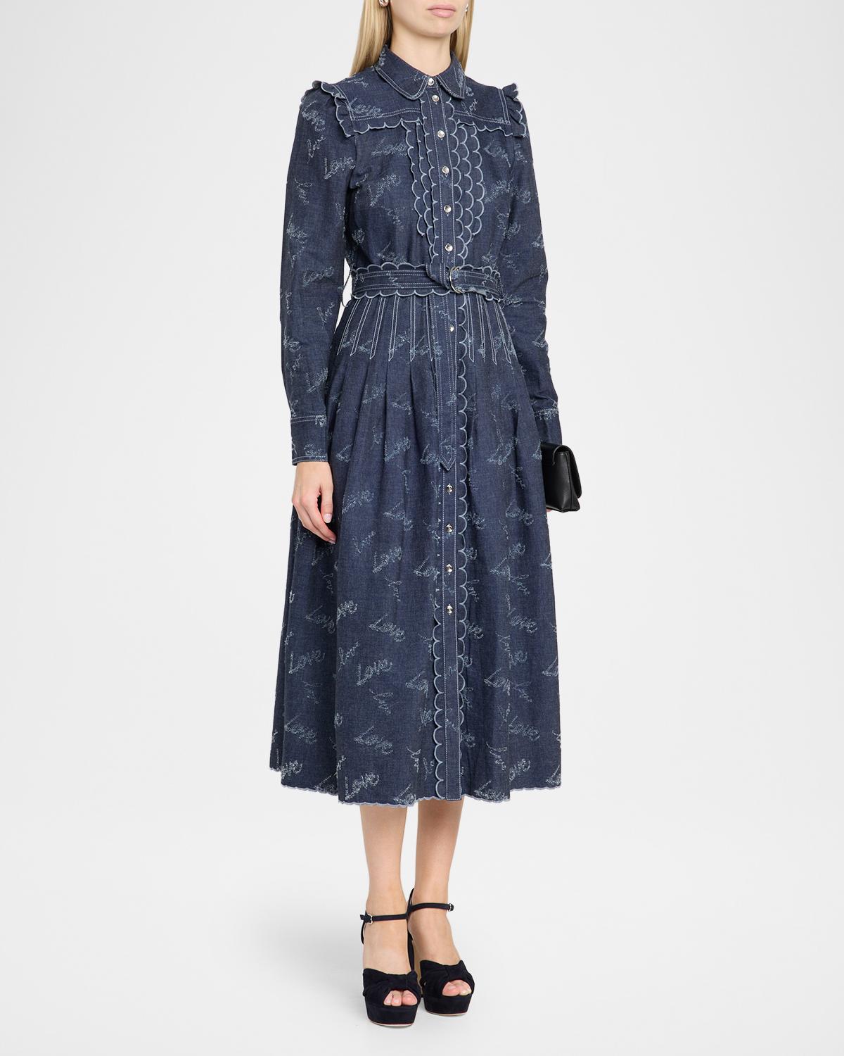 Belted Embroidered Chambray Midi Shirtdress - thumbnail 4