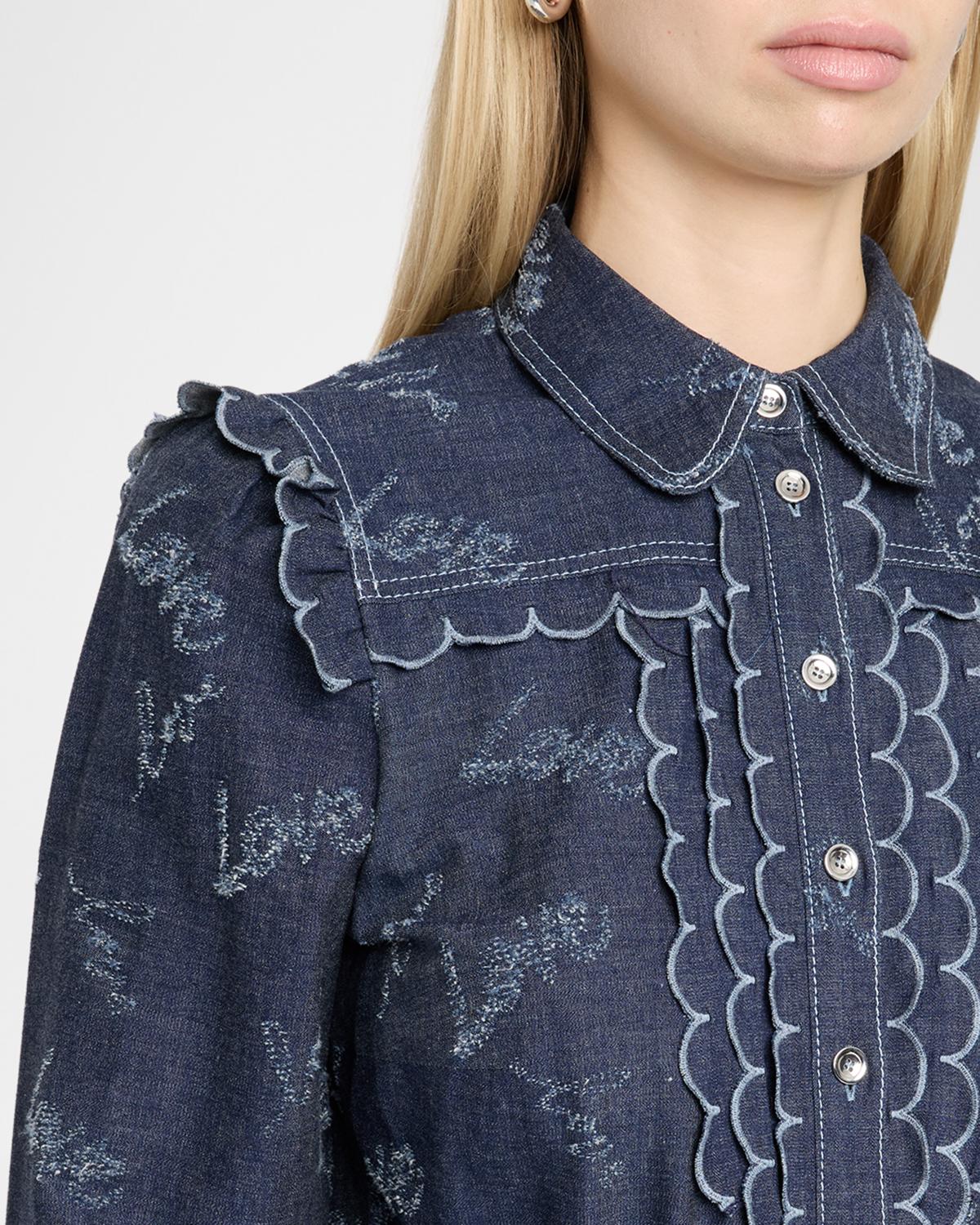 Belted Embroidered Chambray Midi Shirtdress - thumbnail 5