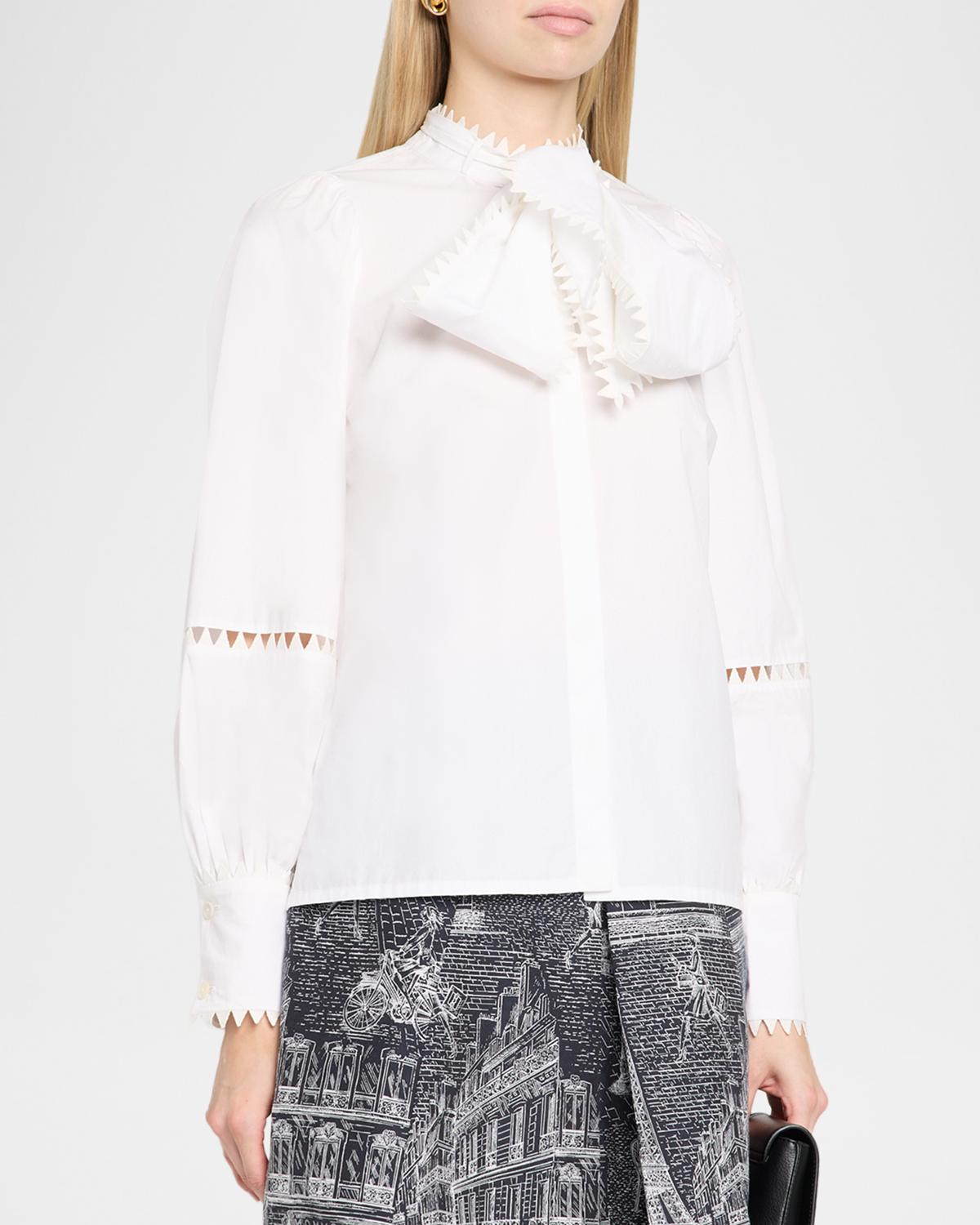 RicRac Scarf-Neck Cotton Poplin Button-Down Blouse - thumbnail 4