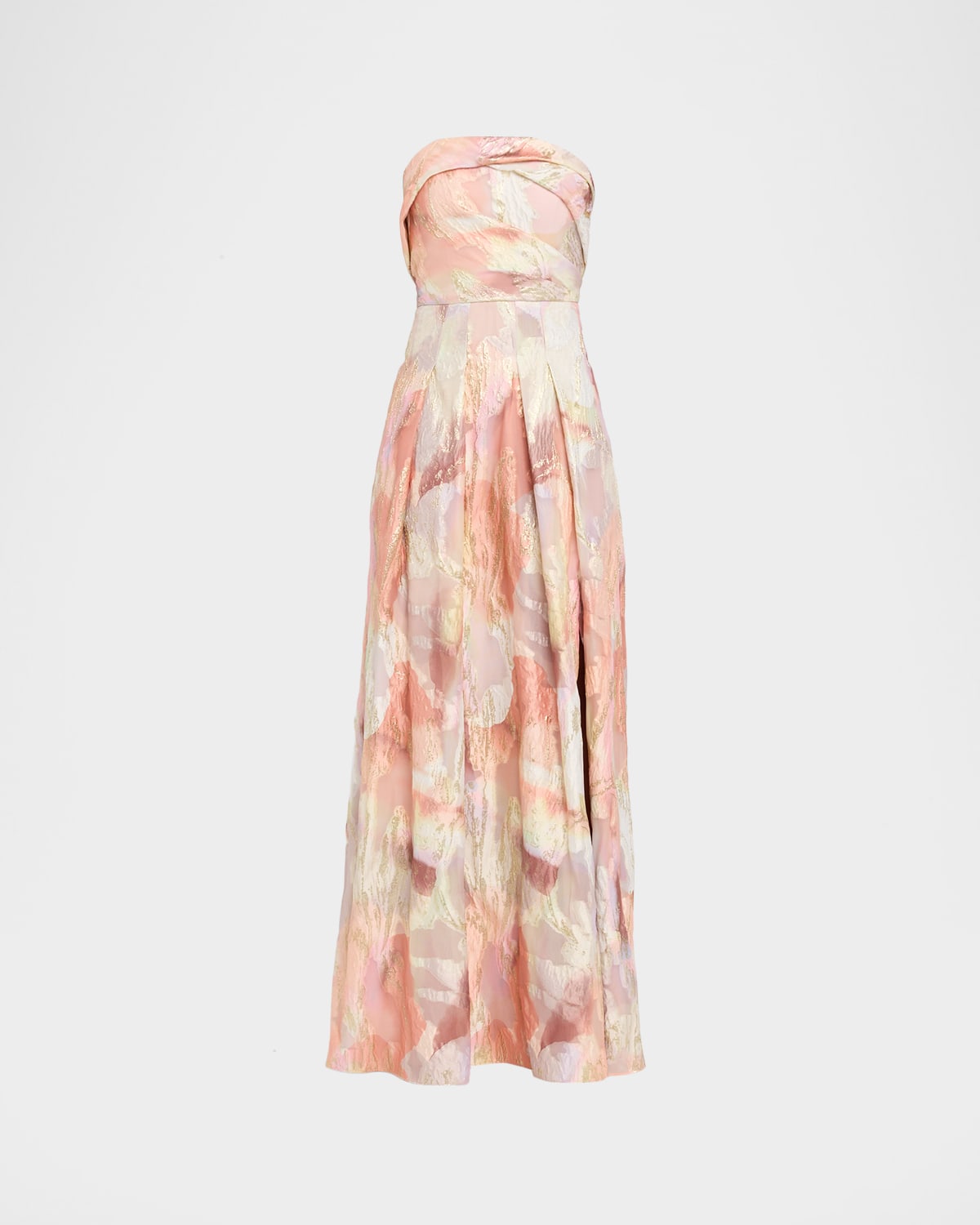 Aidan Mattox Pleated Strapless Metallic Jacquard Gown | Neiman Marcus