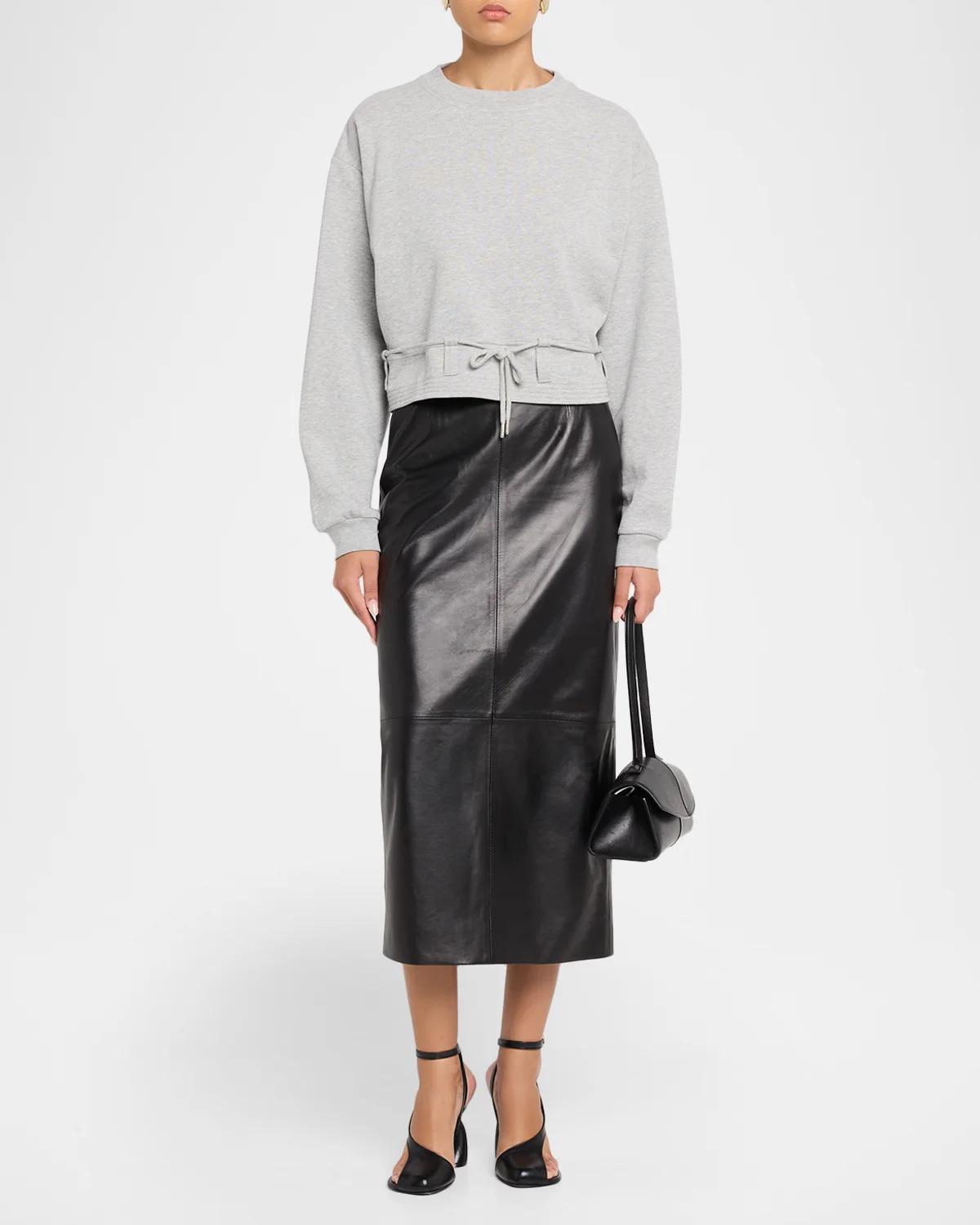 Belted Crop Crewneck Sweatshirt - thumbnail 2