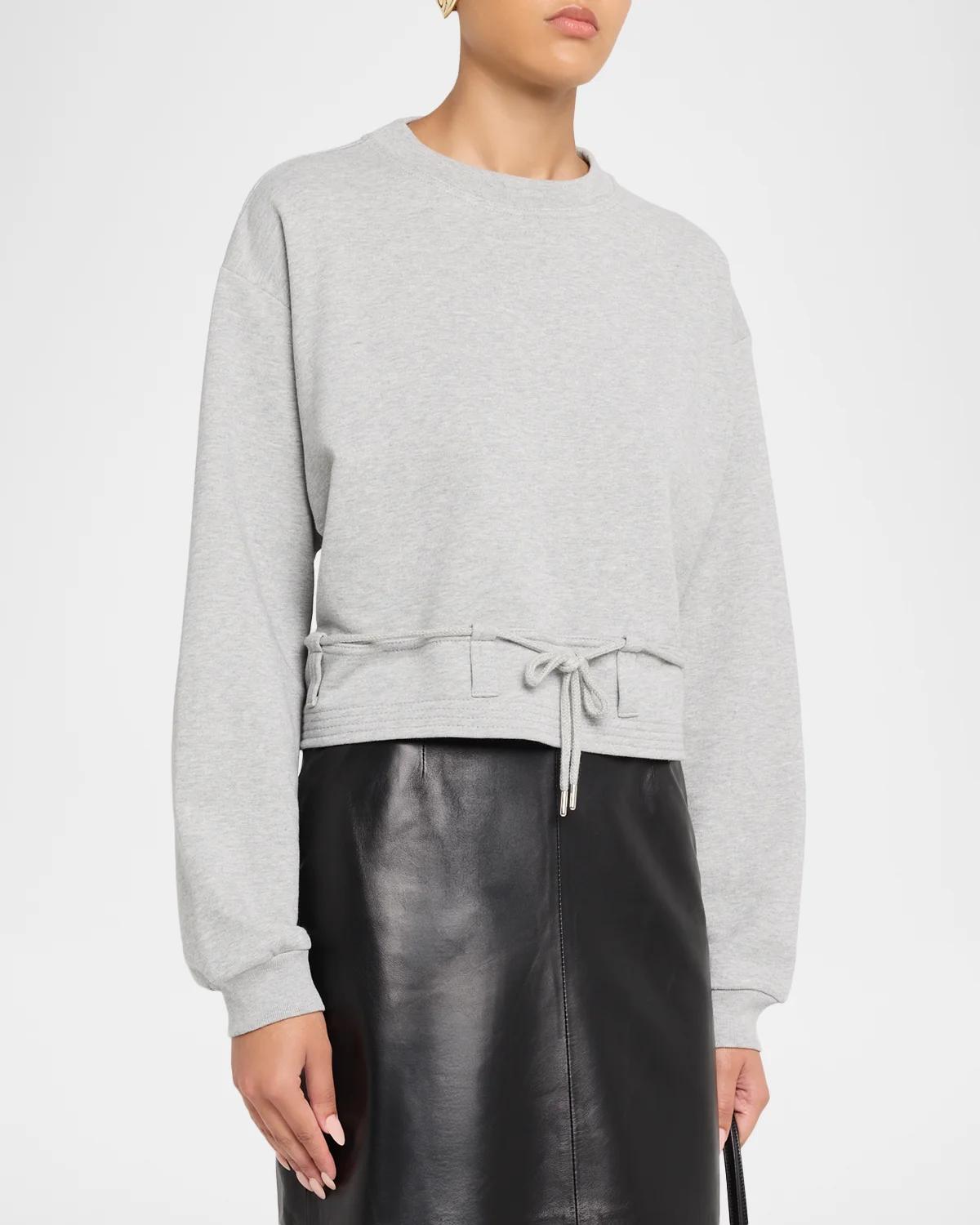 Belted Crop Crewneck Sweatshirt - thumbnail 4