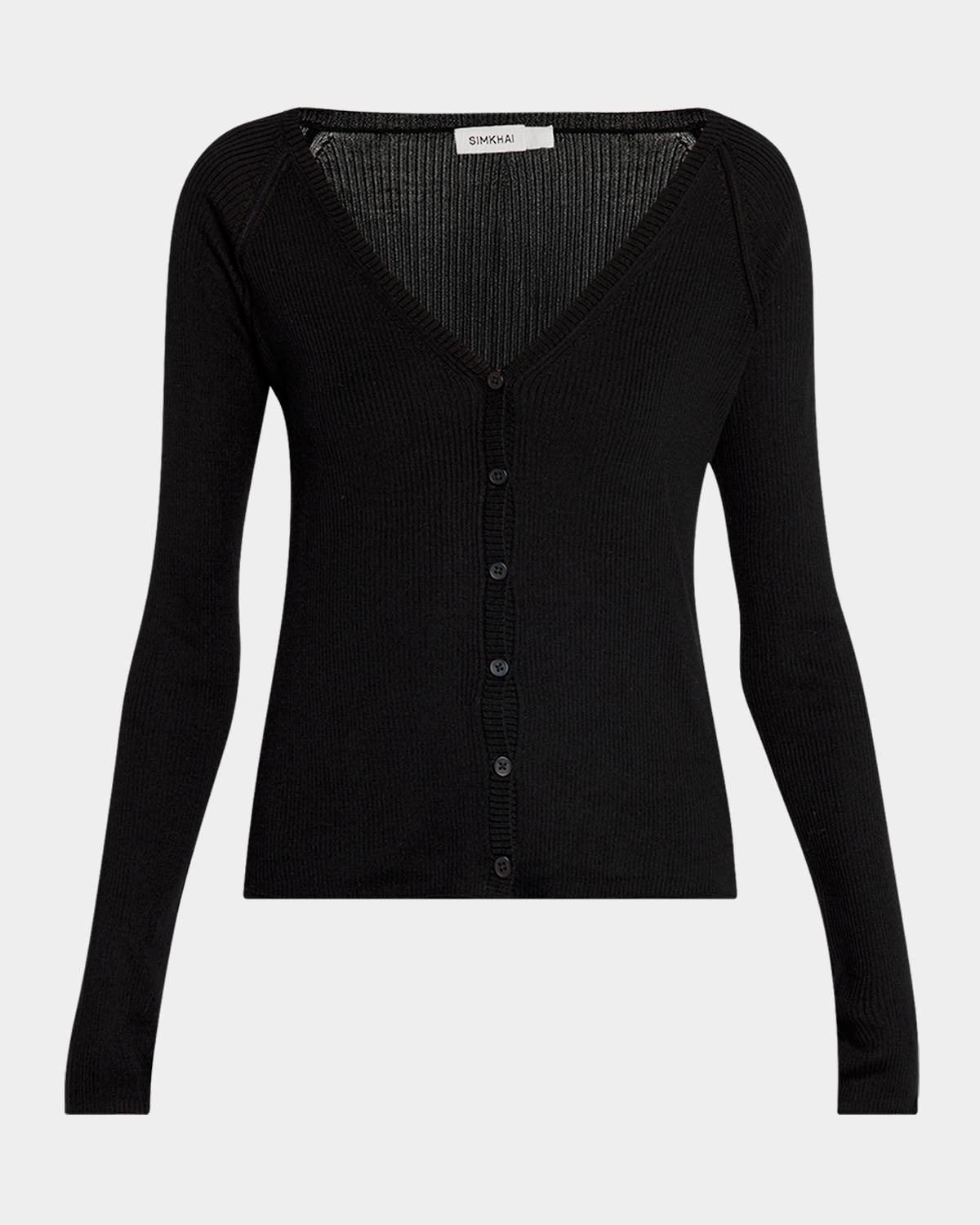 Darlene Ribbed Silk-Cashmere Cardigan