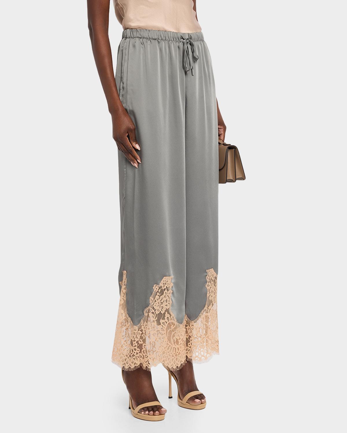 Mirel Lace-Trim Satin Pants - thumbnail 4