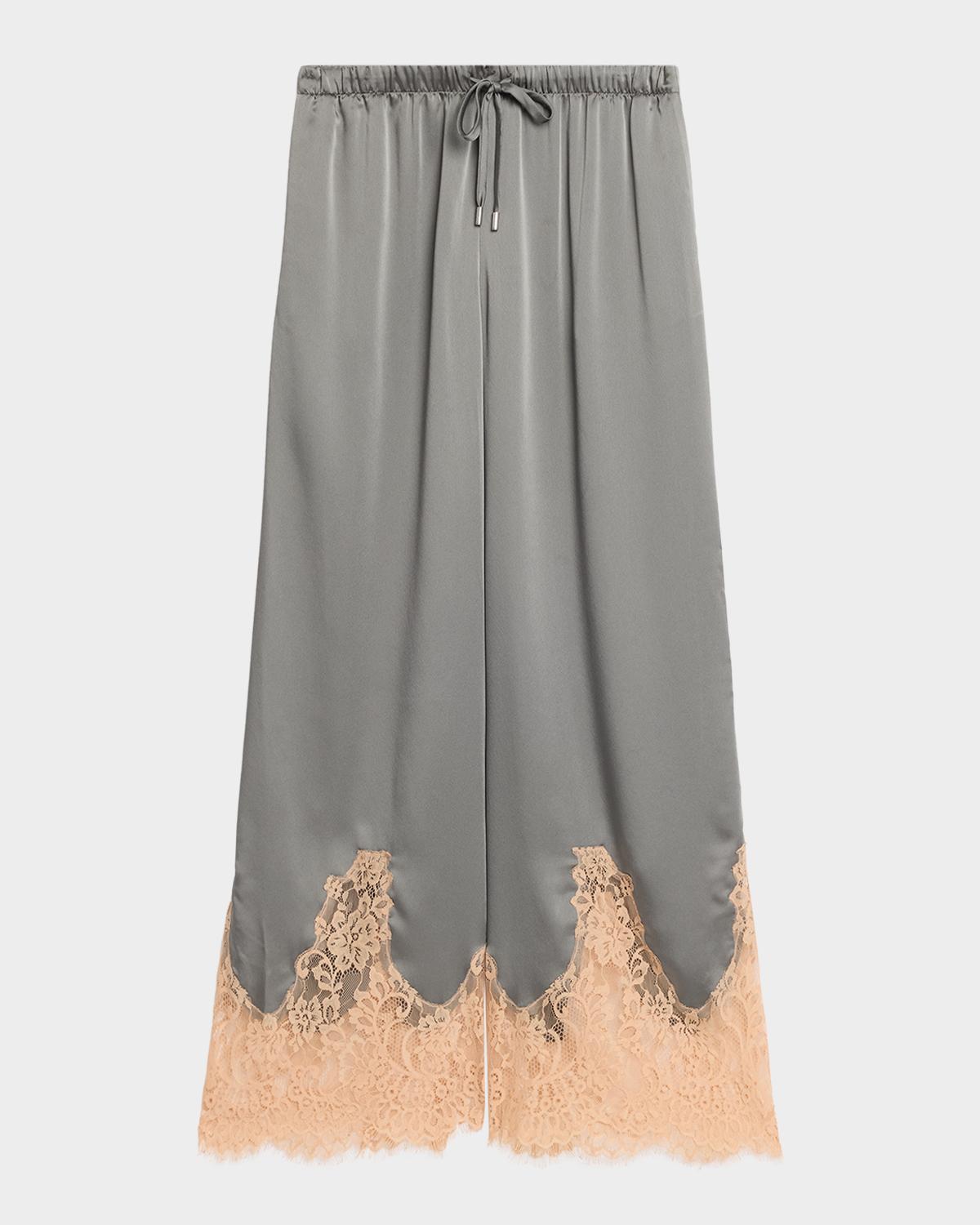 Mirel Lace-Trim Satin Pants