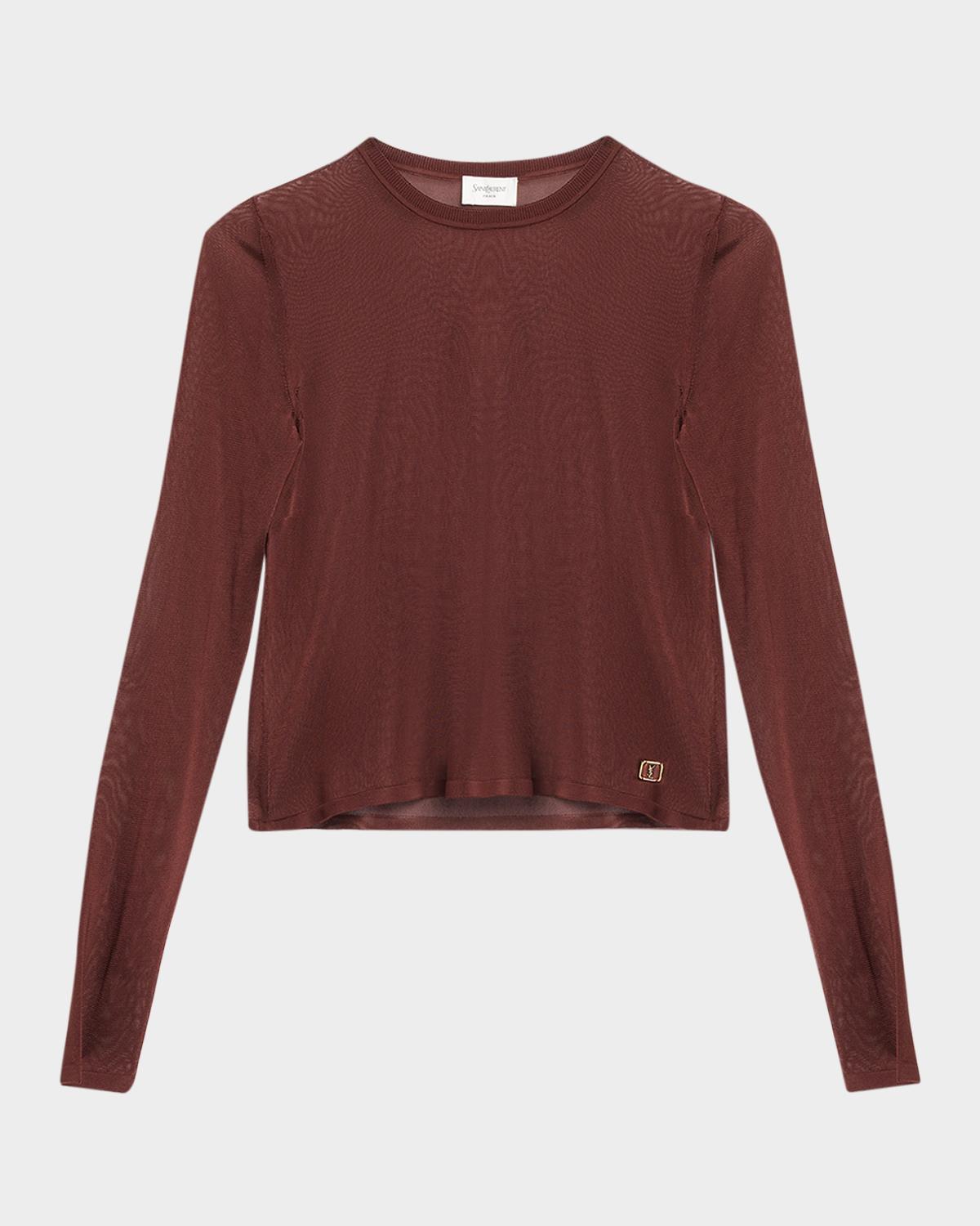 Cassandre Sheer Knit Long-Sleeve Top