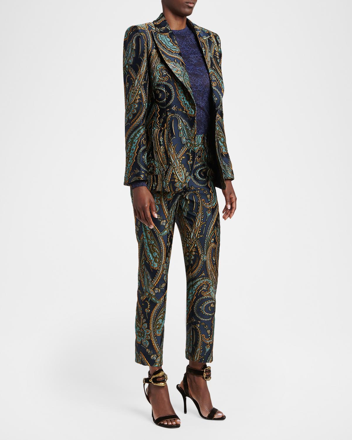Paisley Jacquard Single-Breasted Fitted Jacket - thumbnail 2