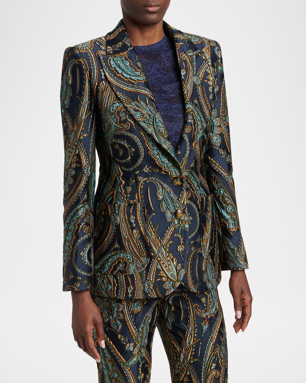 Paisley Jacquard Single-Breasted Fitted Jacket - thumbnail 4