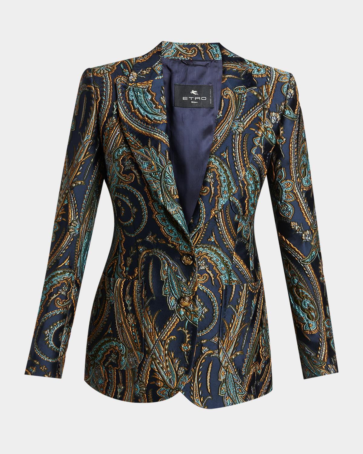 Paisley Jacquard Single-Breasted Fitted Jacket