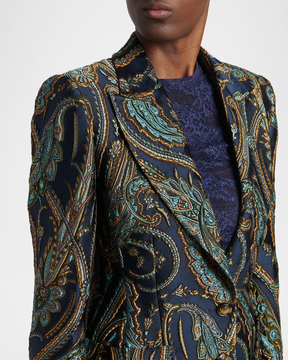 Paisley Jacquard Single-Breasted Fitted Jacket - thumbnail 5