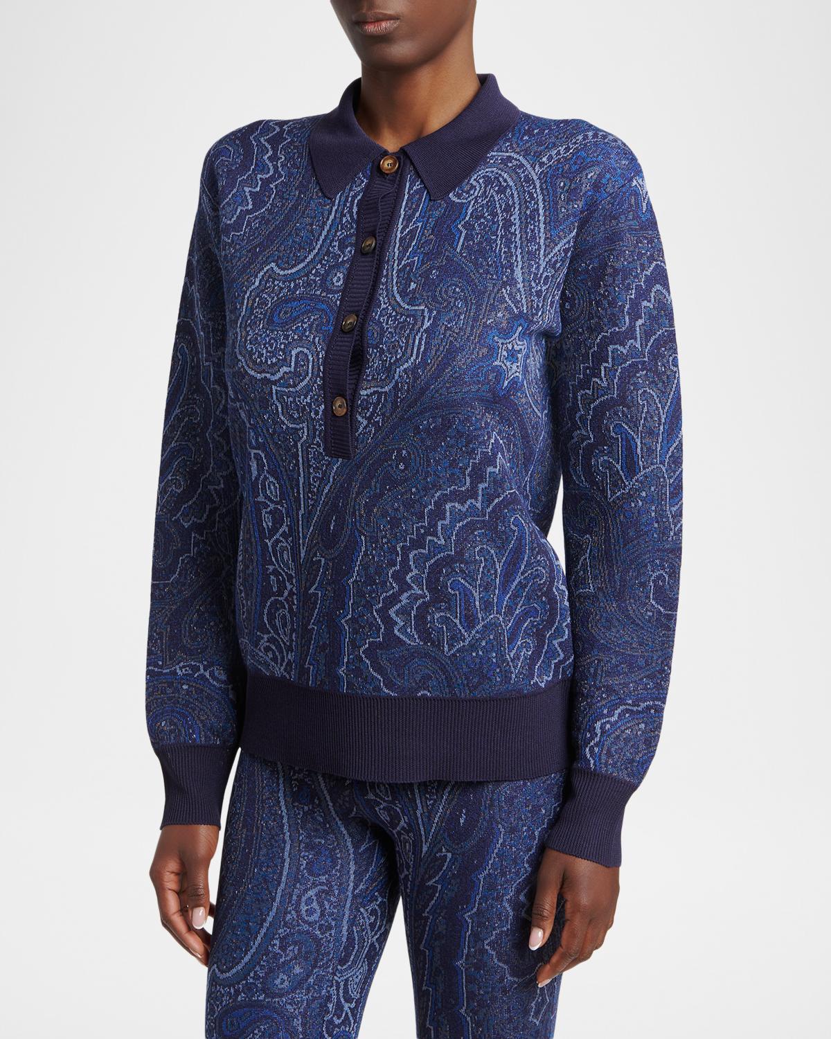 Paisley Wool-Cashmere Polo Sweater - thumbnail 4