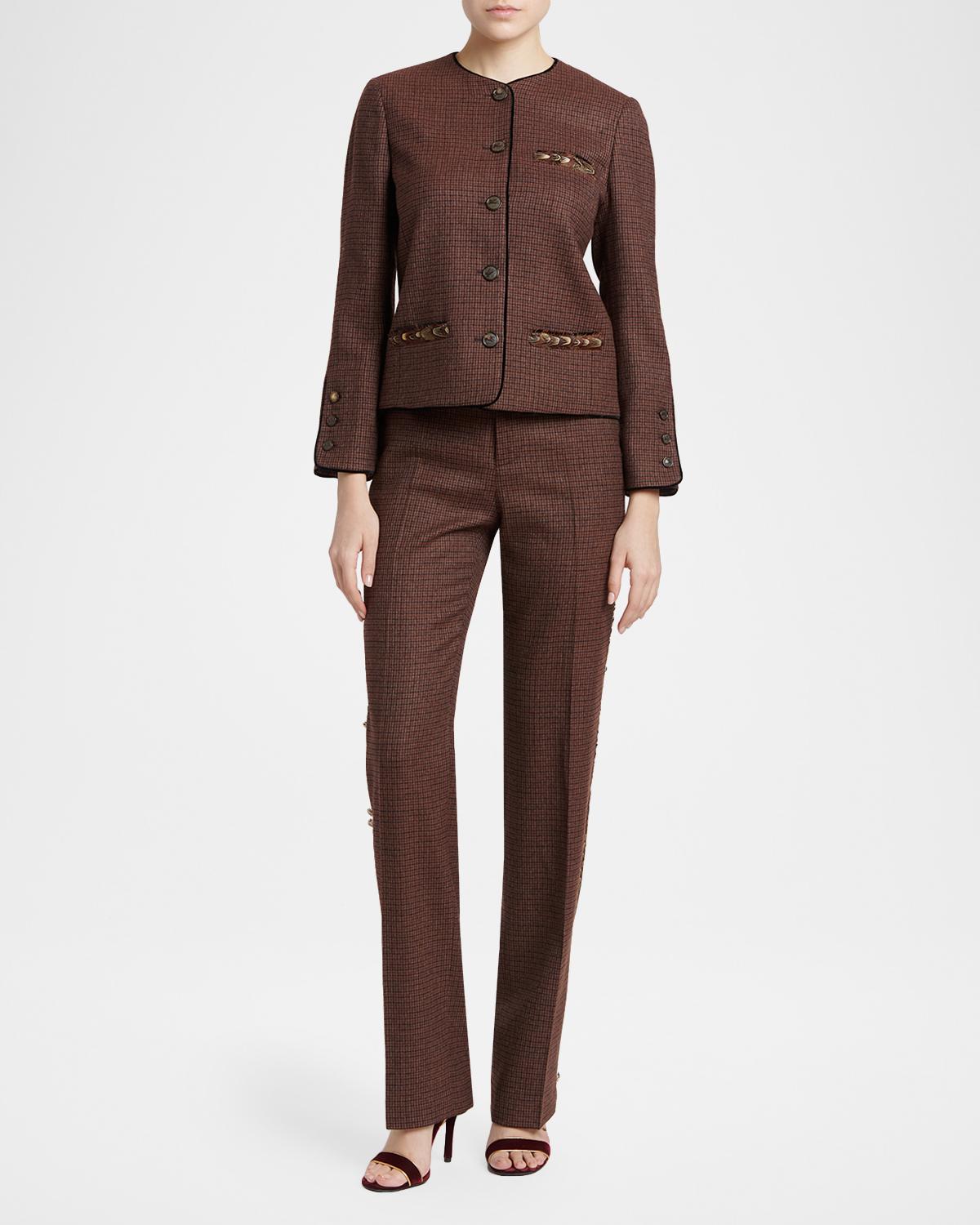 Feather-Trim Houndstooth Wool Single-Breasted Jacket - thumbnail 2