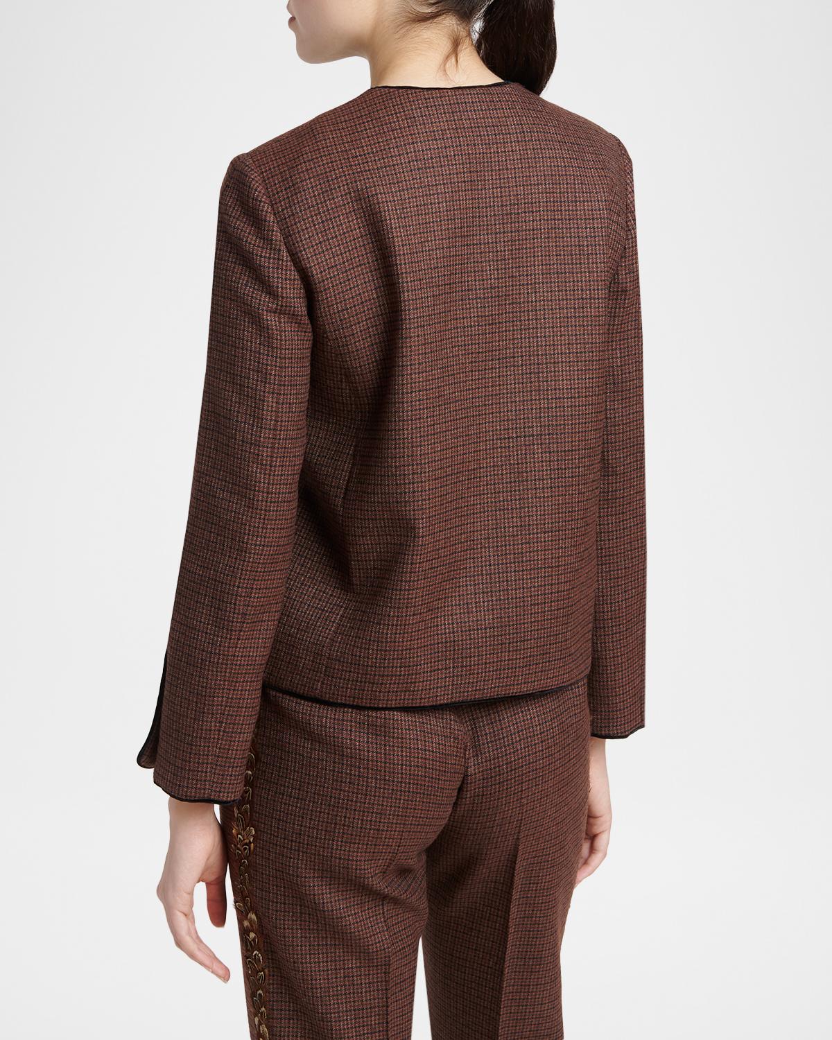 Feather-Trim Houndstooth Wool Single-Breasted Jacket - thumbnail 3