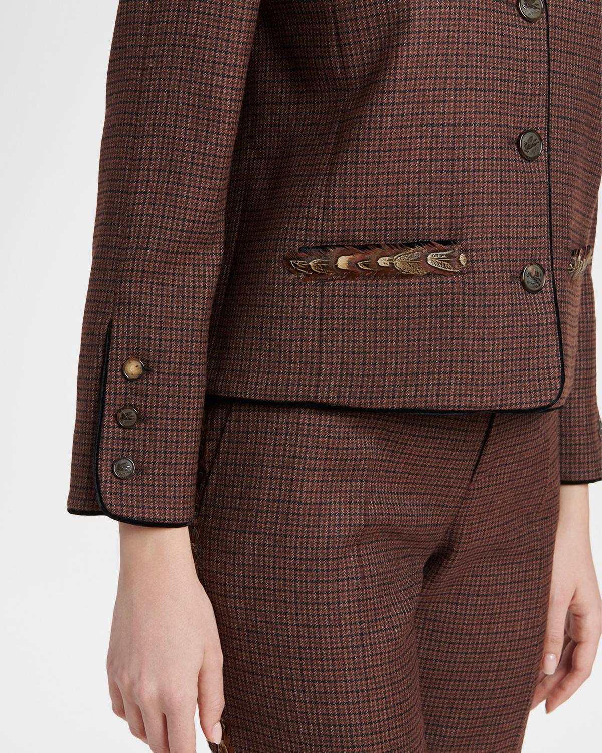 Feather-Trim Houndstooth Wool Single-Breasted Jacket - thumbnail 5