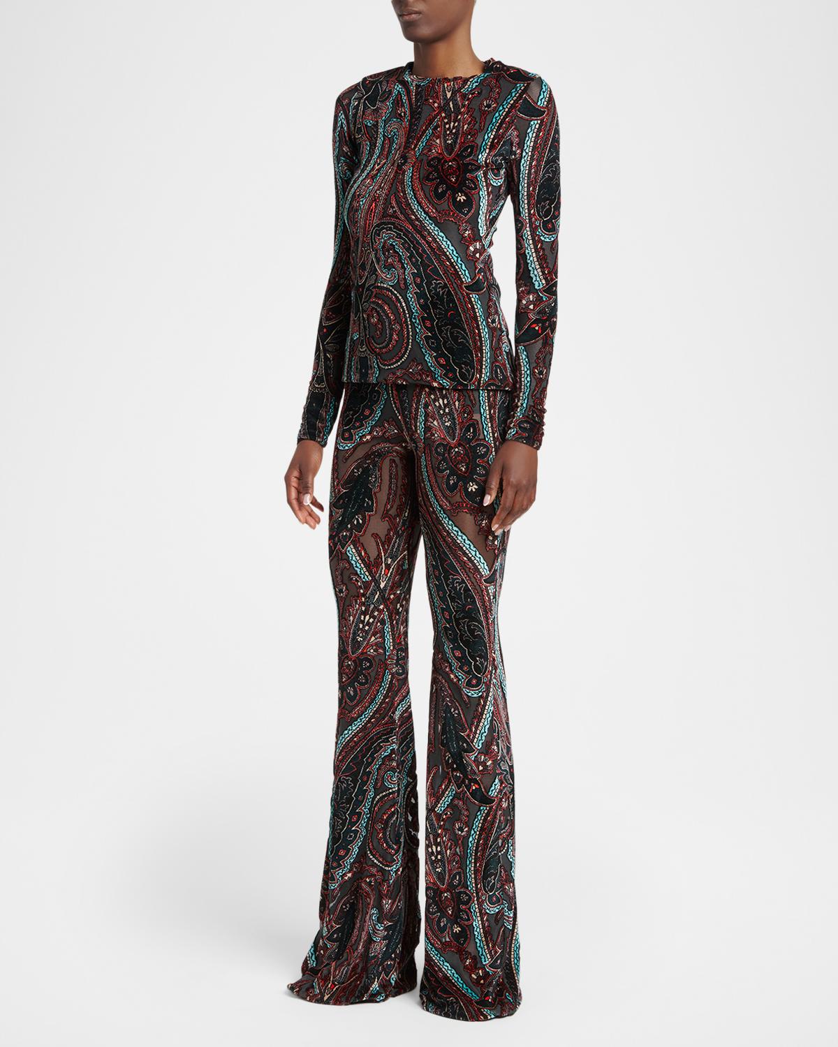 Paisley Velvet Burnout Flare Pants - thumbnail 2