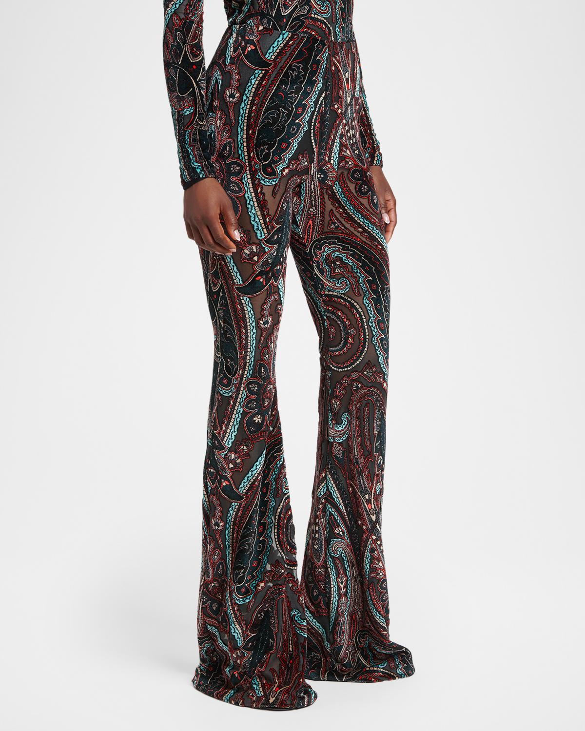 Paisley Velvet Burnout Flare Pants - thumbnail 4