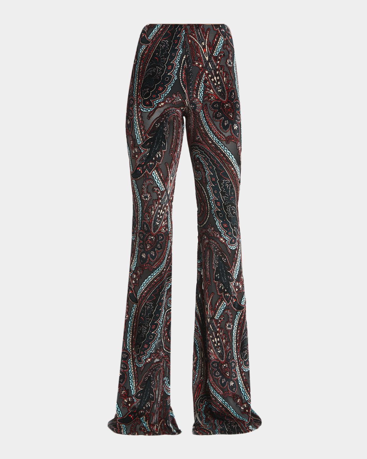 Paisley Velvet Burnout Flare Pants