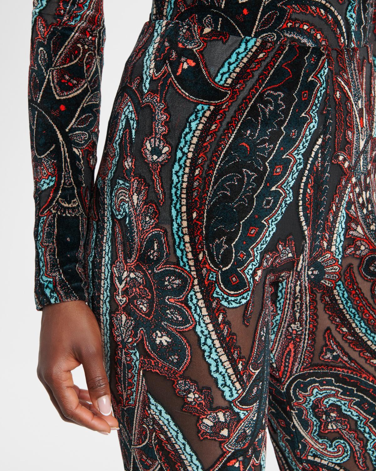 Paisley Velvet Burnout Flare Pants - thumbnail 5