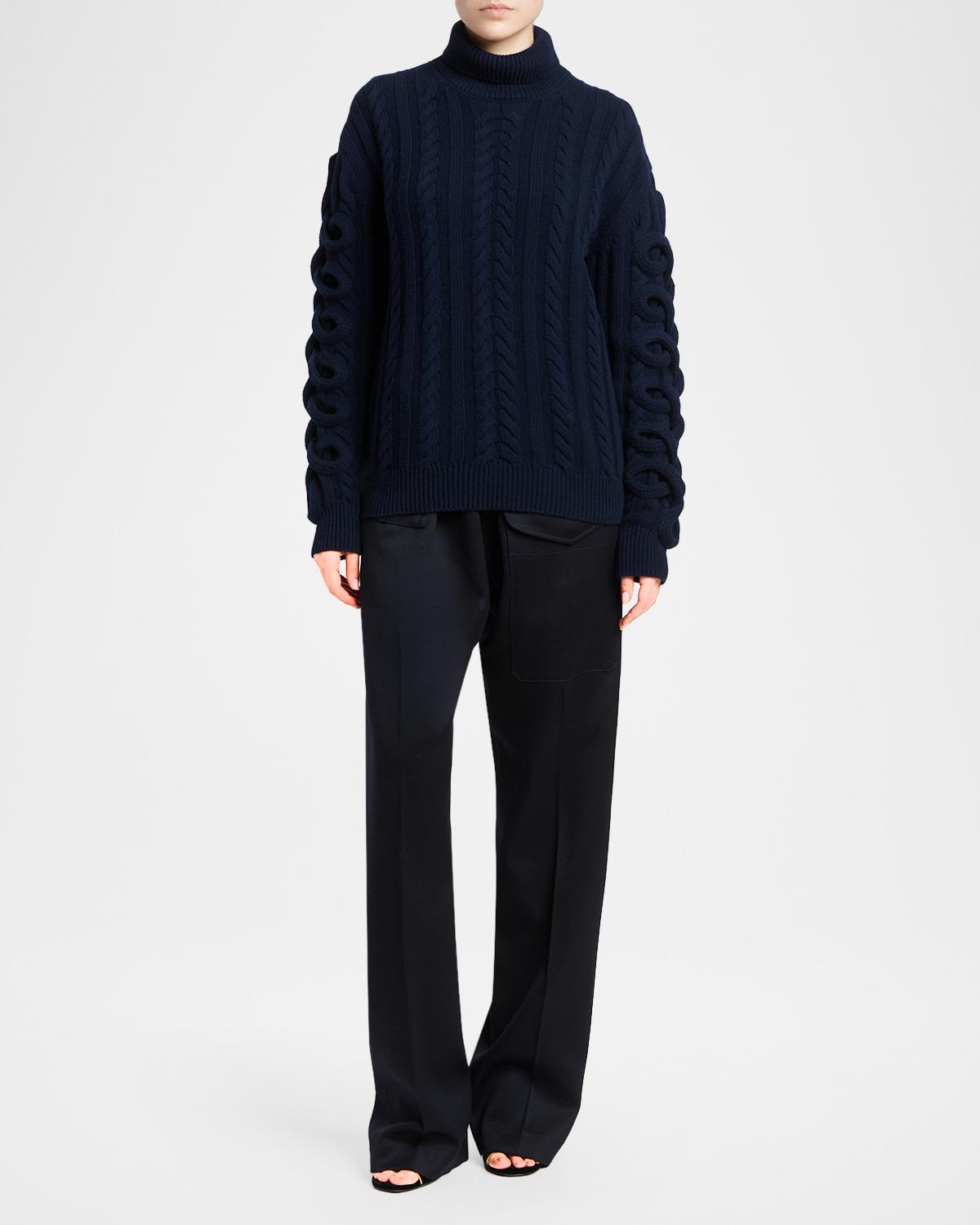 Loop-Sleeve Cable Knit Turtleneck Sweater - thumbnail 2