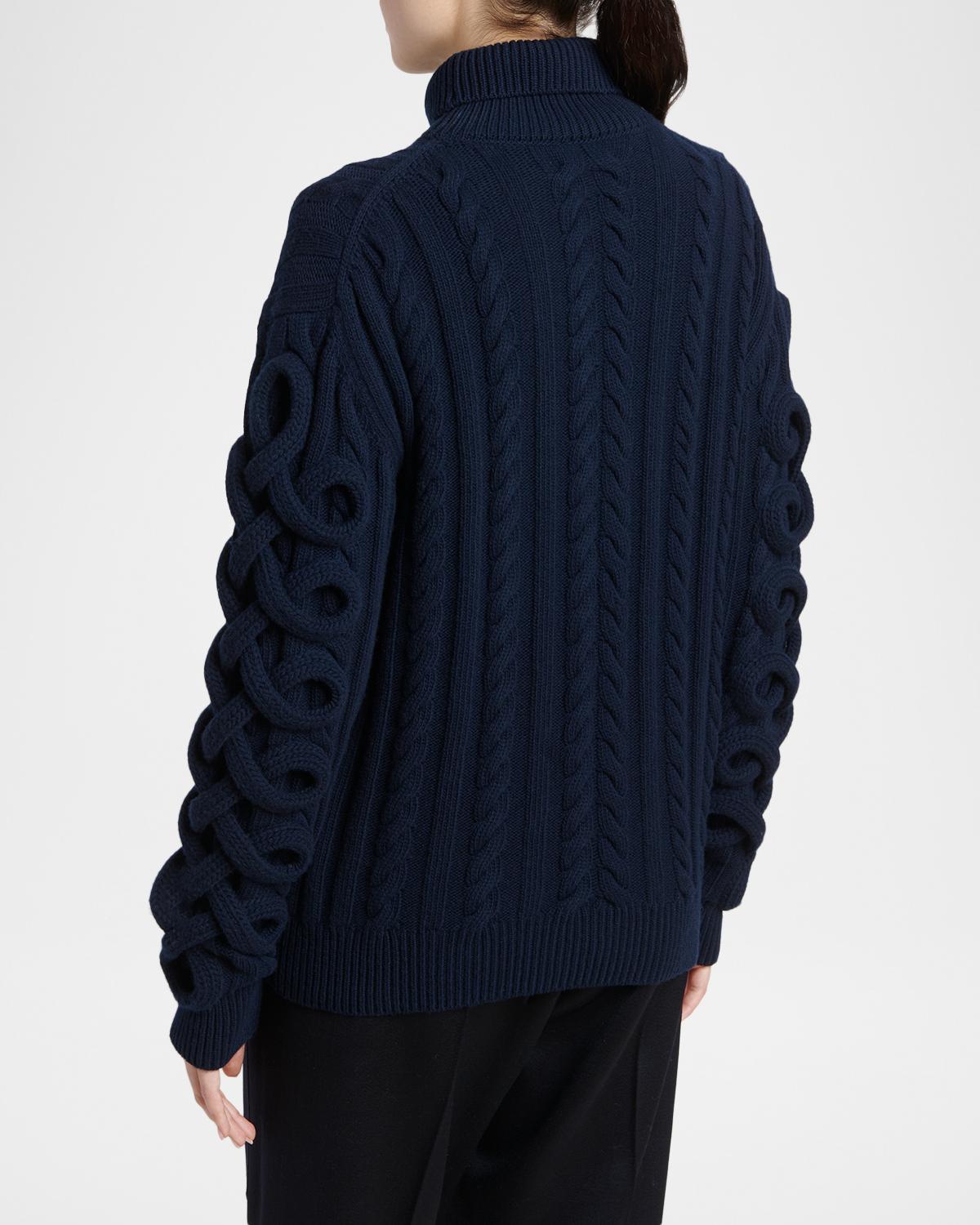 Loop-Sleeve Cable Knit Turtleneck Sweater - thumbnail 3