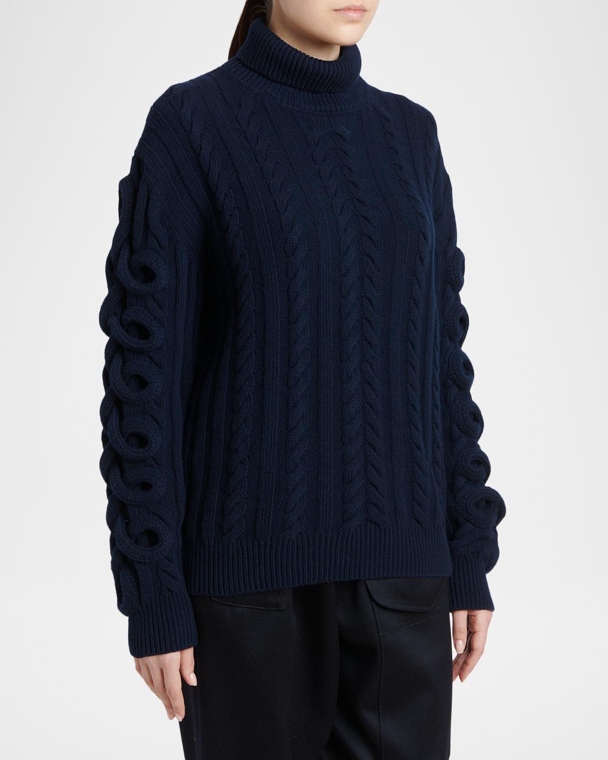 Loop-Sleeve Cable Knit Turtleneck Sweater - thumbnail 4