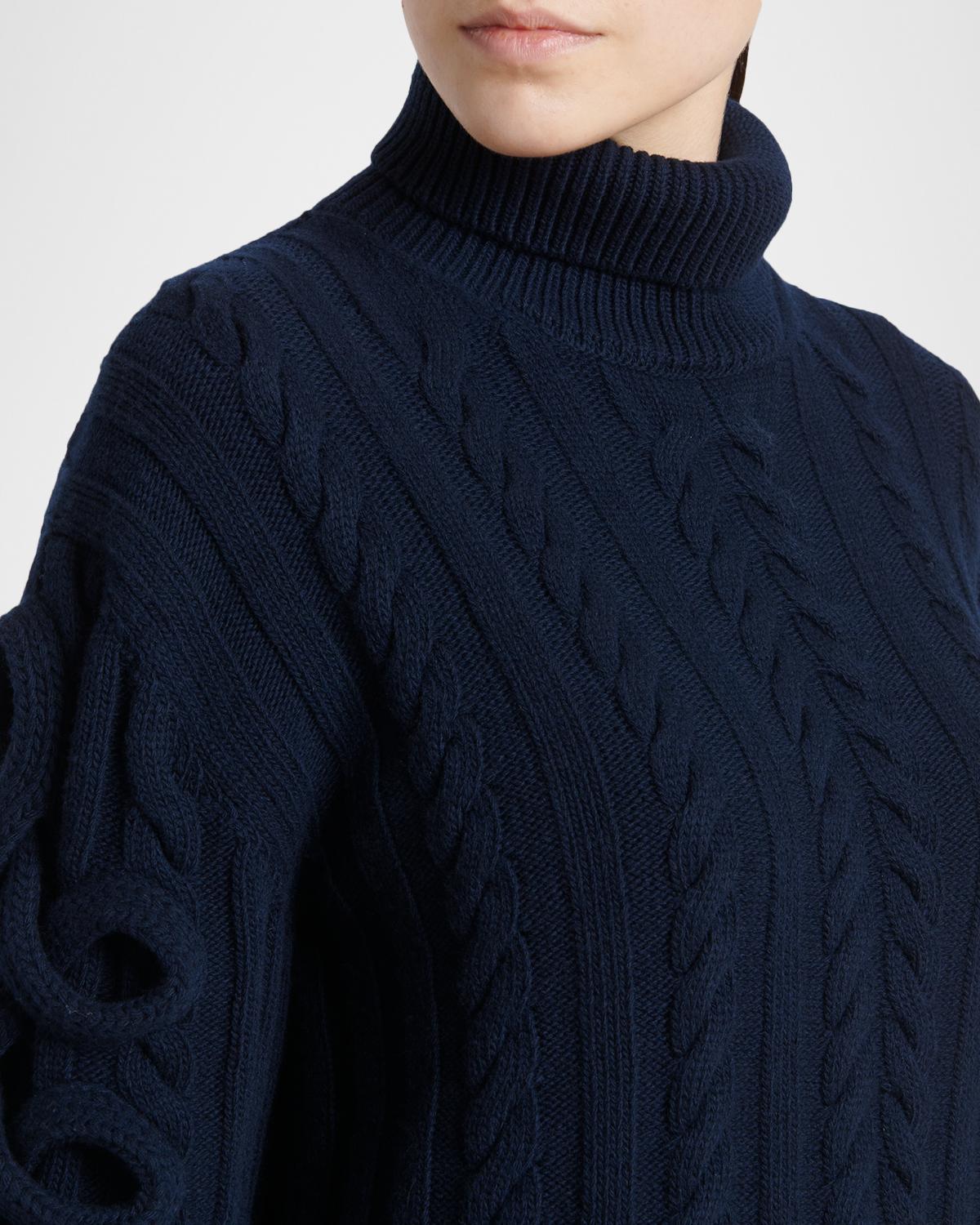 Loop-Sleeve Cable Knit Turtleneck Sweater - thumbnail 5