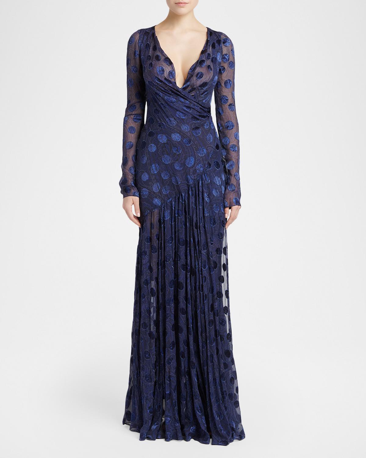 Silk Semi-Sheer Polka Dot Long Dress - thumbnail 2
