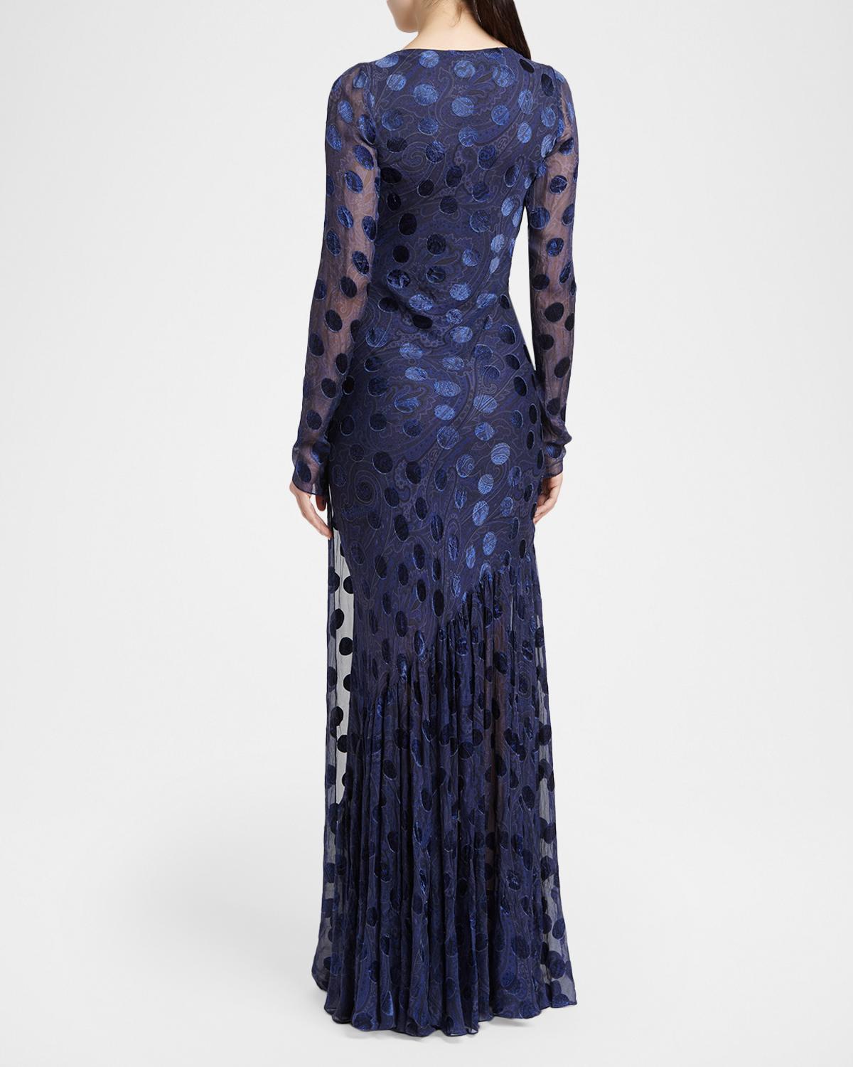 Silk Semi-Sheer Polka Dot Long Dress - thumbnail 3
