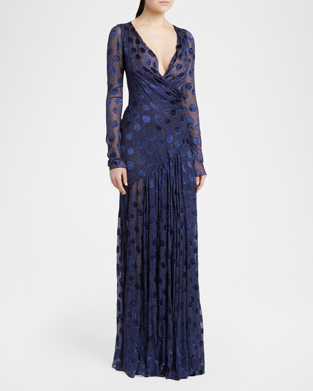 Silk Semi-Sheer Polka Dot Long Dress - thumbnail 4