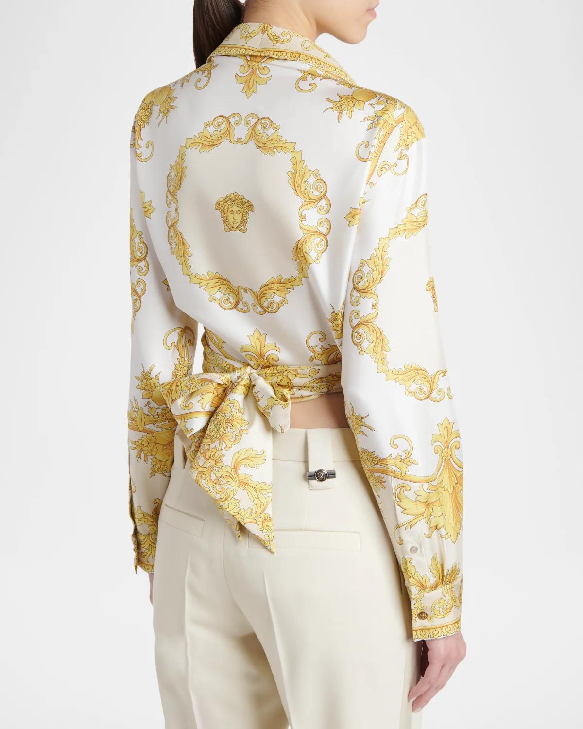 New Barocco Cropped Silk Twill Shirt - thumbnail 3