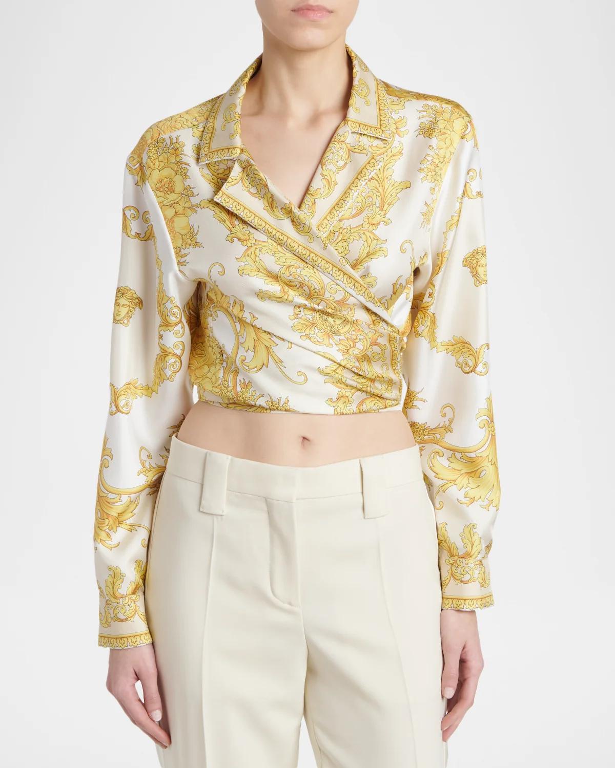 New Barocco Cropped Silk Twill Shirt - thumbnail 4