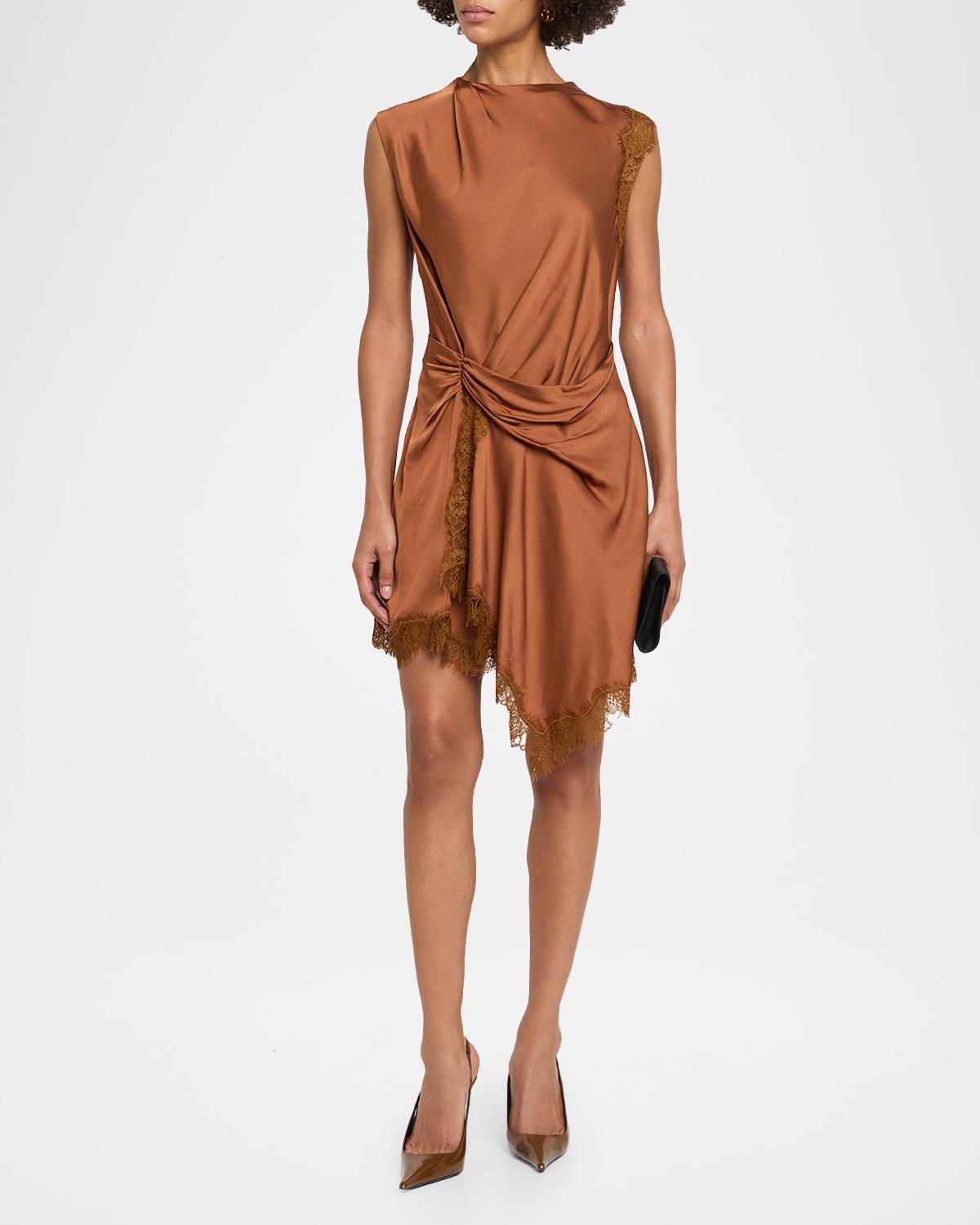 Dion Draped Satin Lace Mini Dress - thumbnail 2