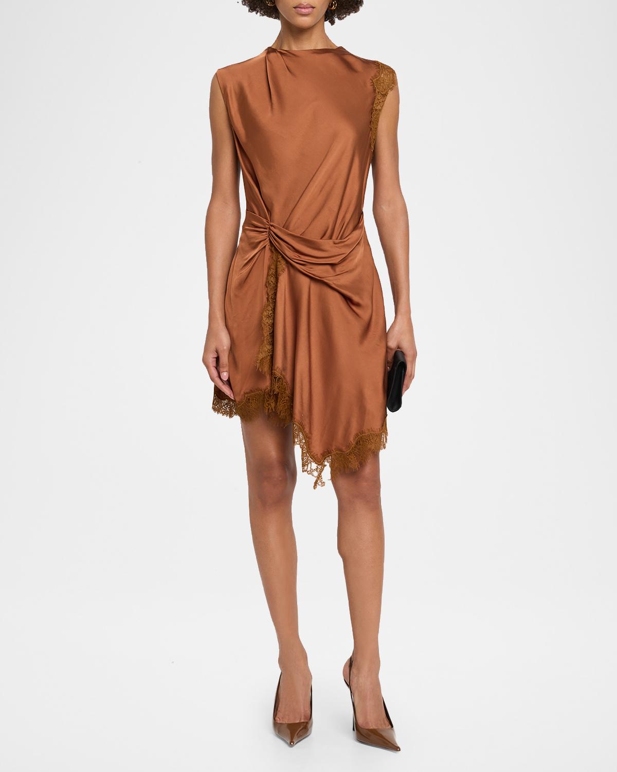Dion Draped Satin Lace Mini Dress - thumbnail 4