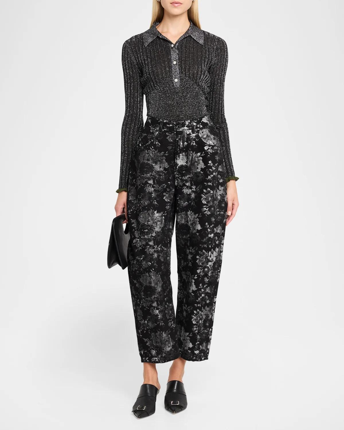 Karan Metallic Rib-Knit Polo Top - thumbnail 2