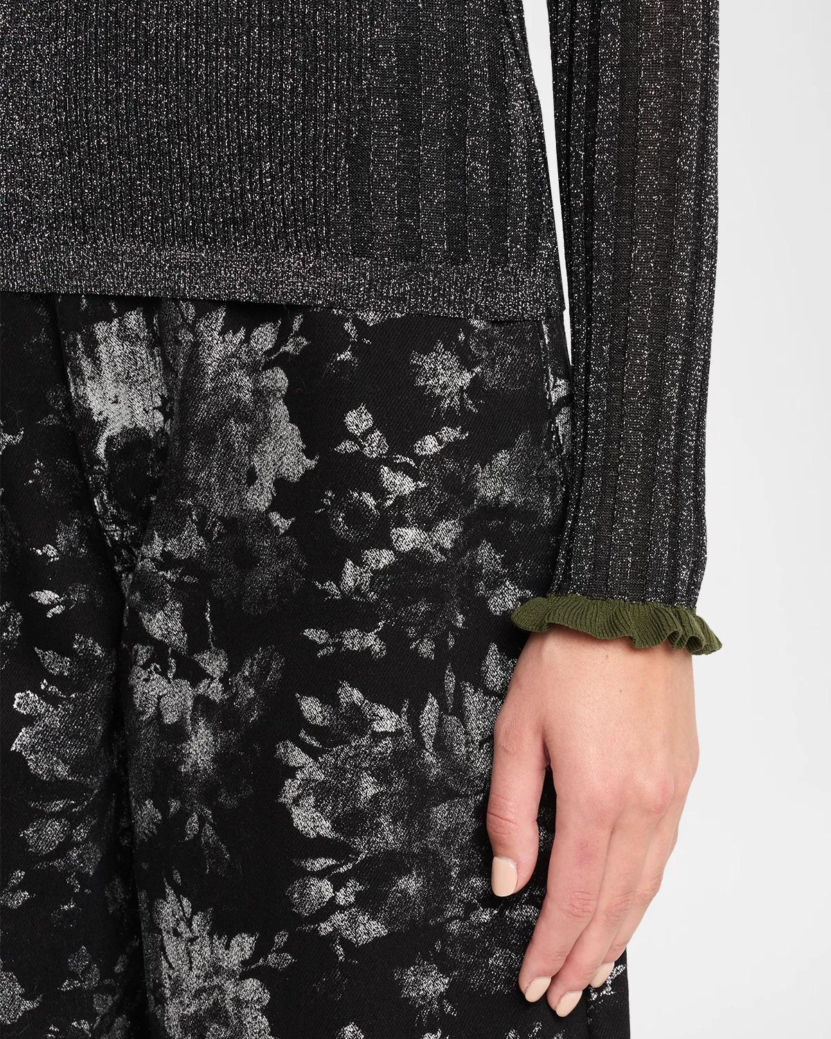 Karan Metallic Rib-Knit Polo Top - thumbnail 5