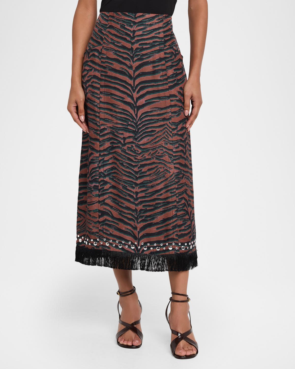 Studded Tiger-Print Midi Skirt - thumbnail 4