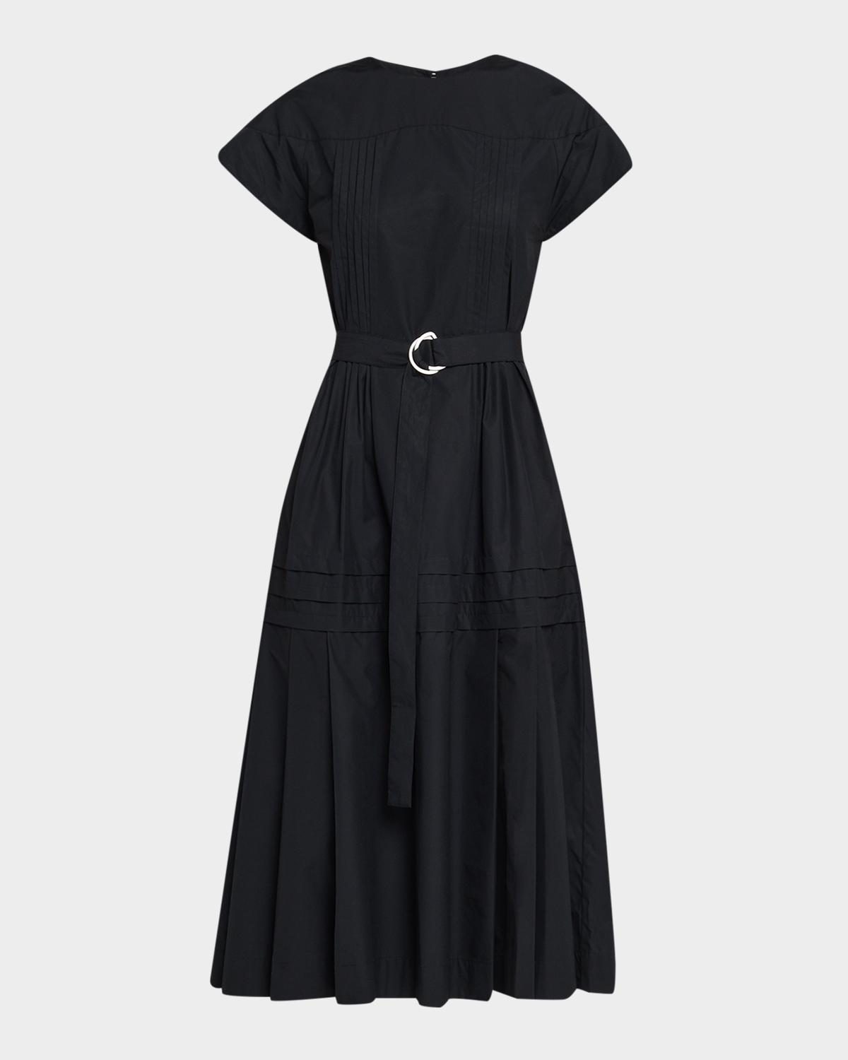 Pleated Poplin Midi Dress