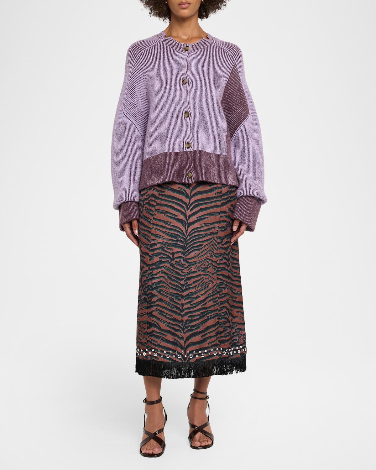 Oversized Bi-Color Alpaca-Blend Cardigan - thumbnail 2