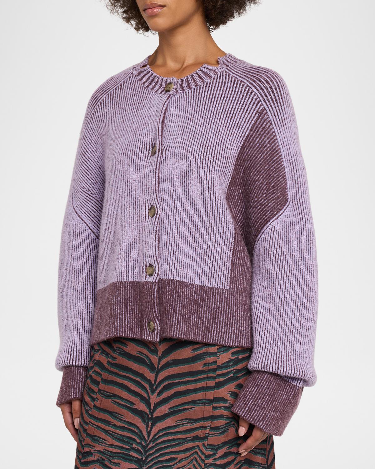 Oversized Bi-Color Alpaca-Blend Cardigan - thumbnail 4