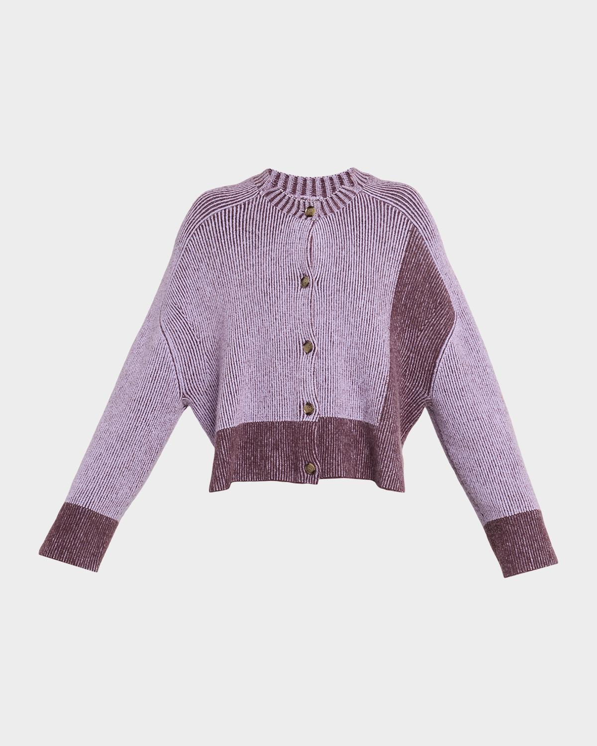 Oversized Bi-Color Alpaca-Blend Cardigan