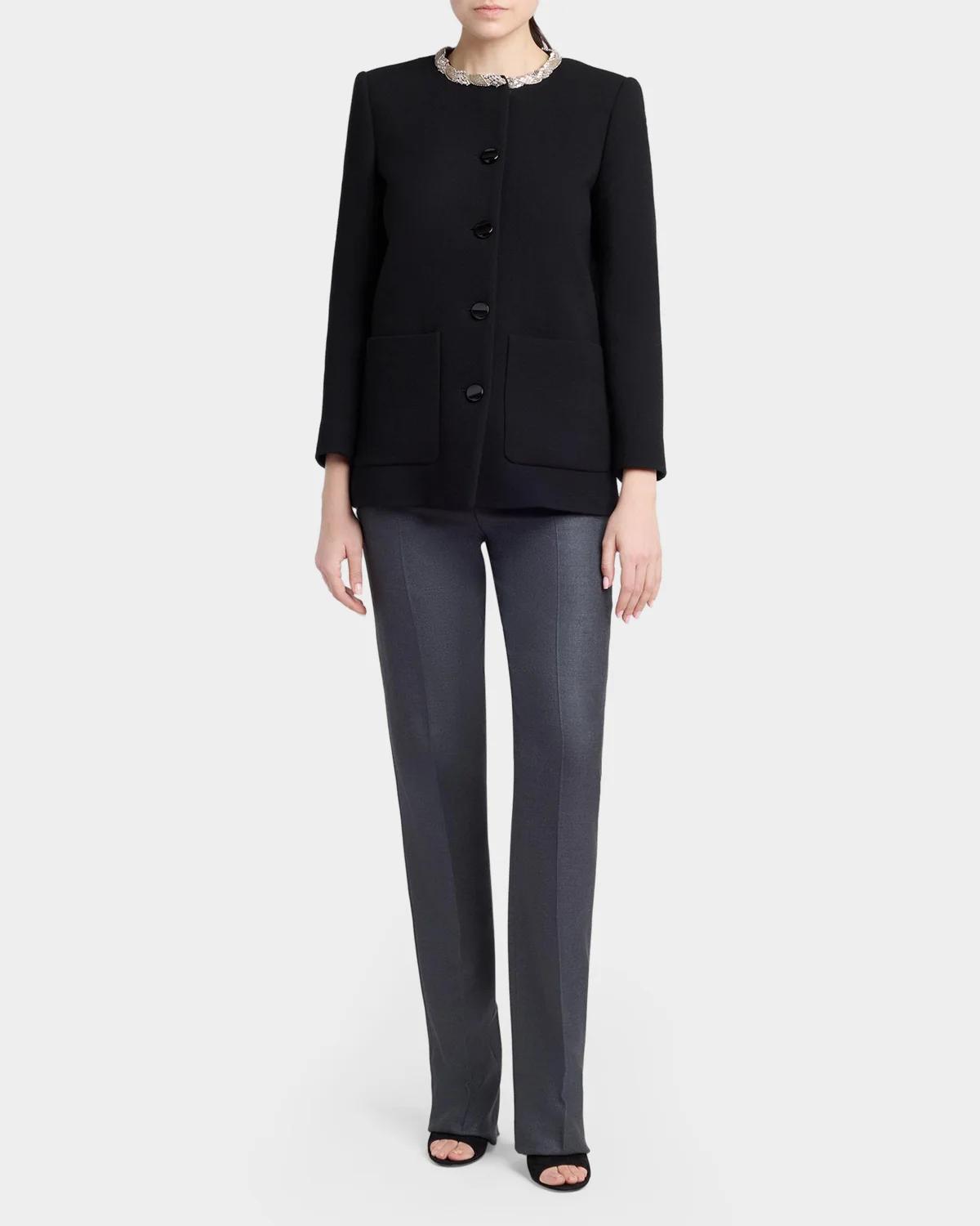 Crystal Embroidered Collarless Single-Breasted Coat - thumbnail 2