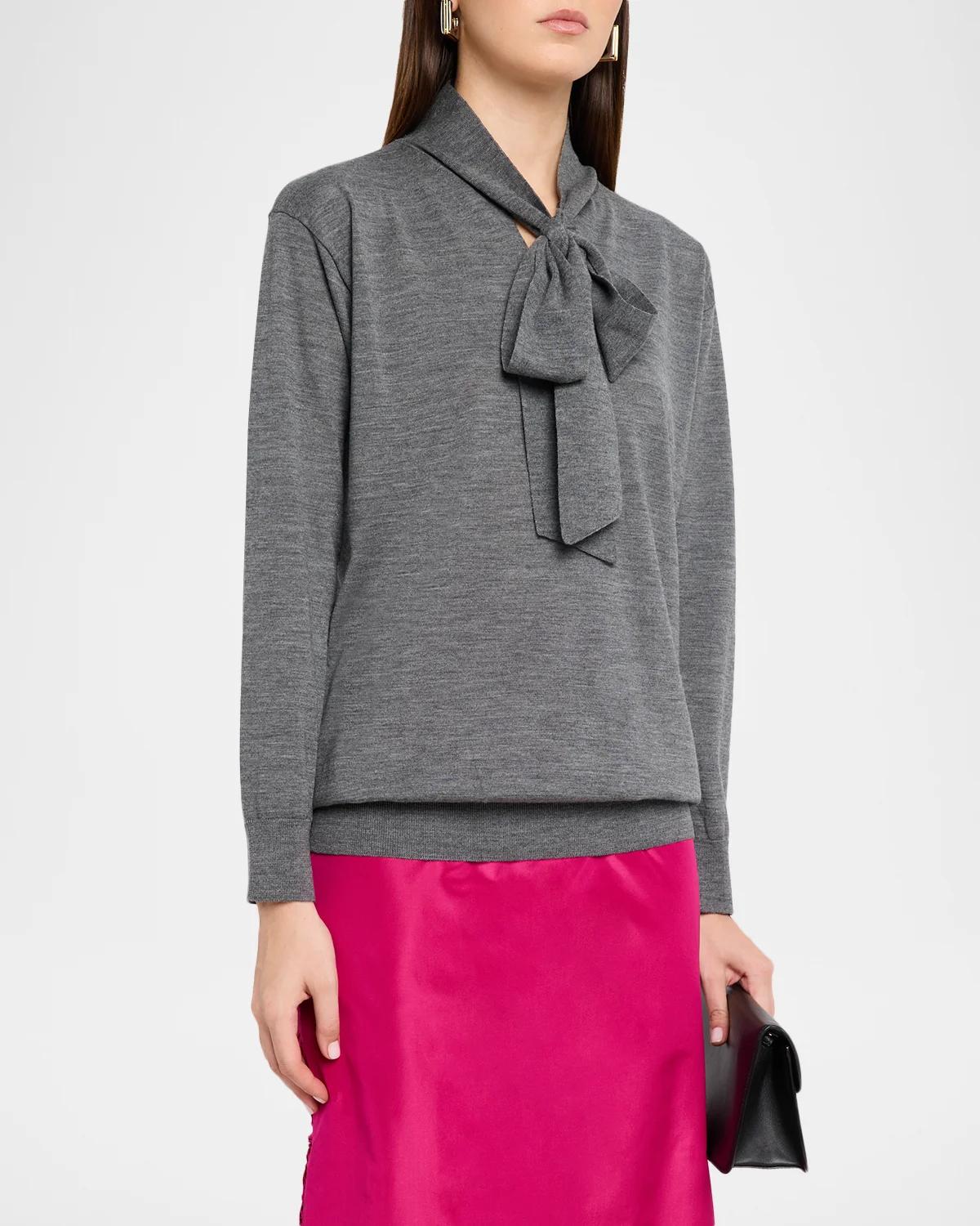 Neck-Scarf Wool Knit Sweater - thumbnail 4
