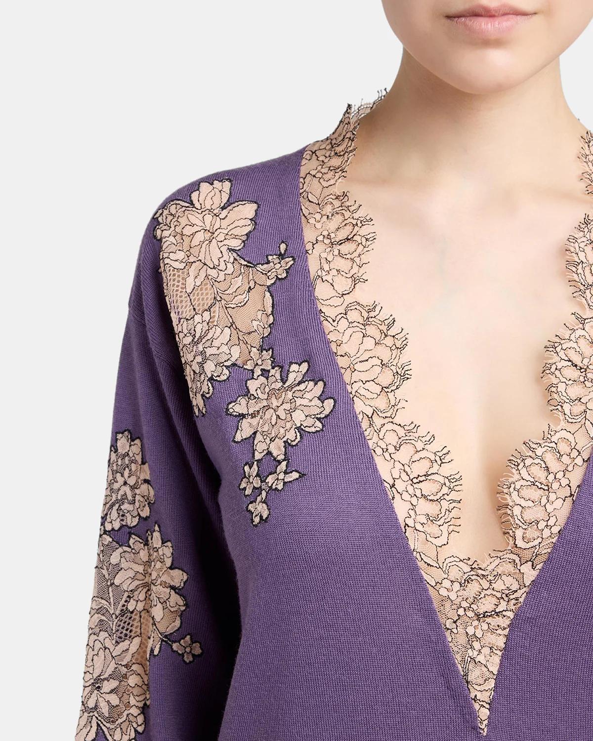 Lace-Inset Plunging Wool Sweater - thumbnail 5