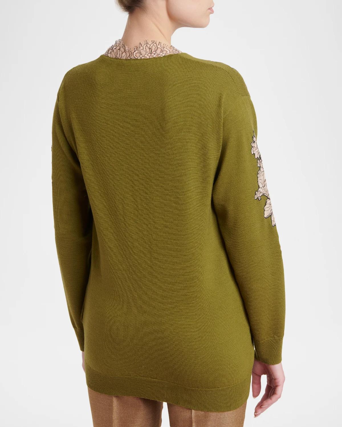Lace-Inset Plunging Wool Sweater - thumbnail 8