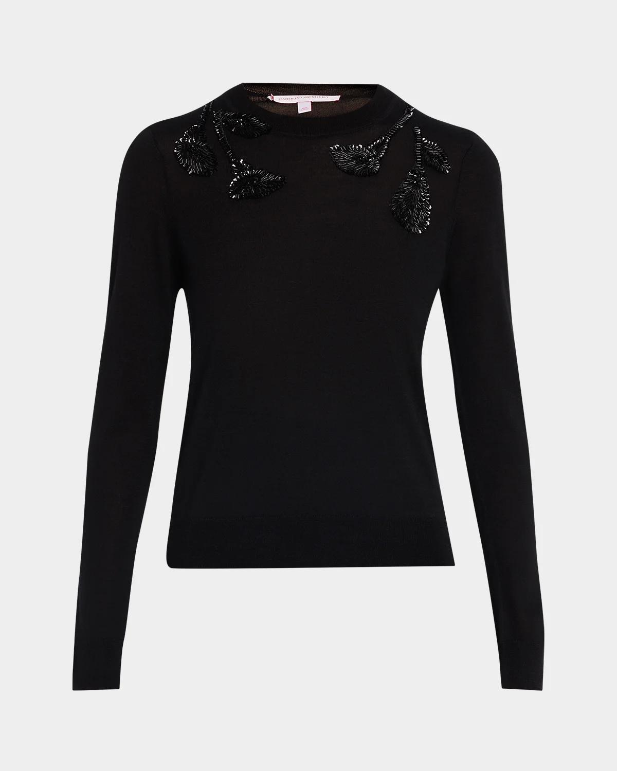 Embroidered Wool &amp; Silk-Blend Long-Sleeve Sweater