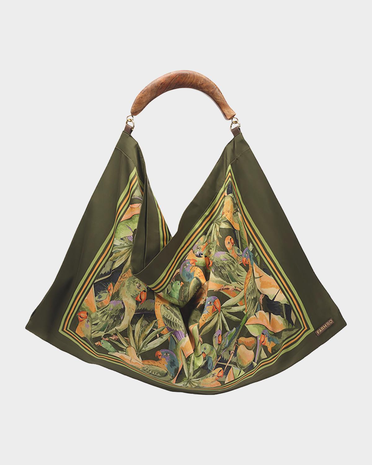 Botanical-Print Satin Scarf Top-Handle Bag