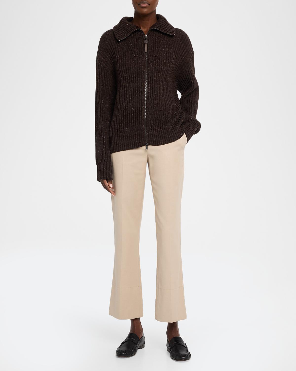 Shimmering Cashmere-Wool Rib Zip Cardigan - thumbnail 2
