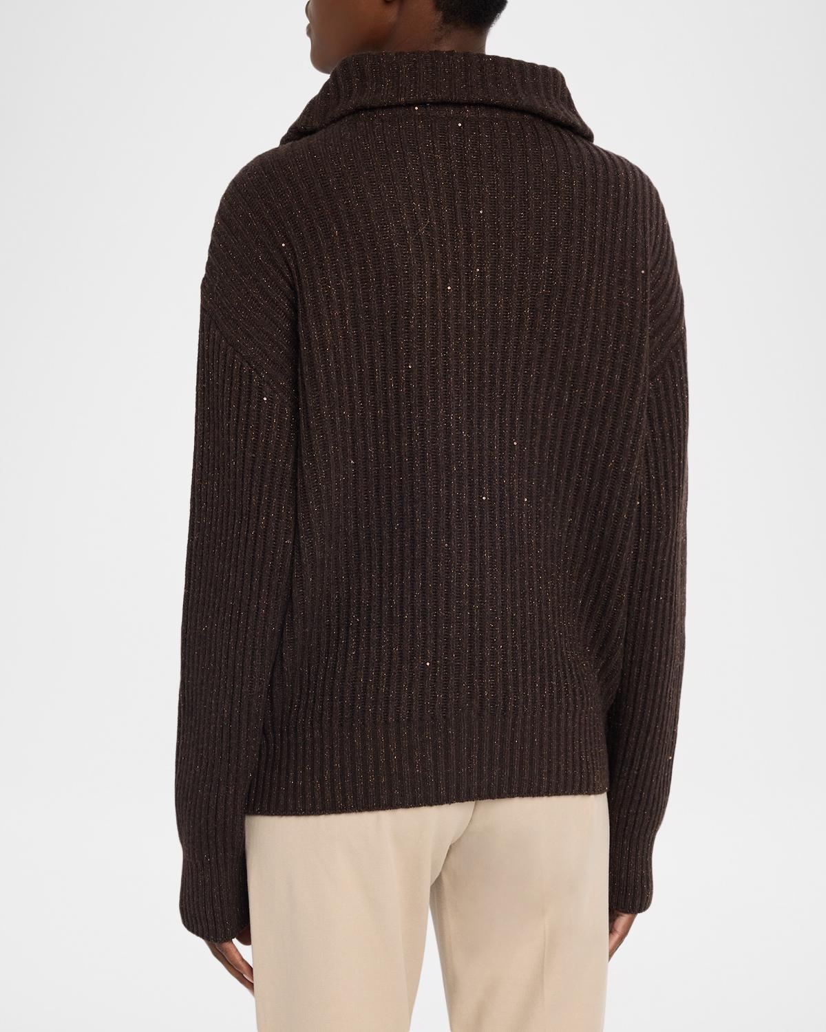 Shimmering Cashmere-Wool Rib Zip Cardigan - thumbnail 3