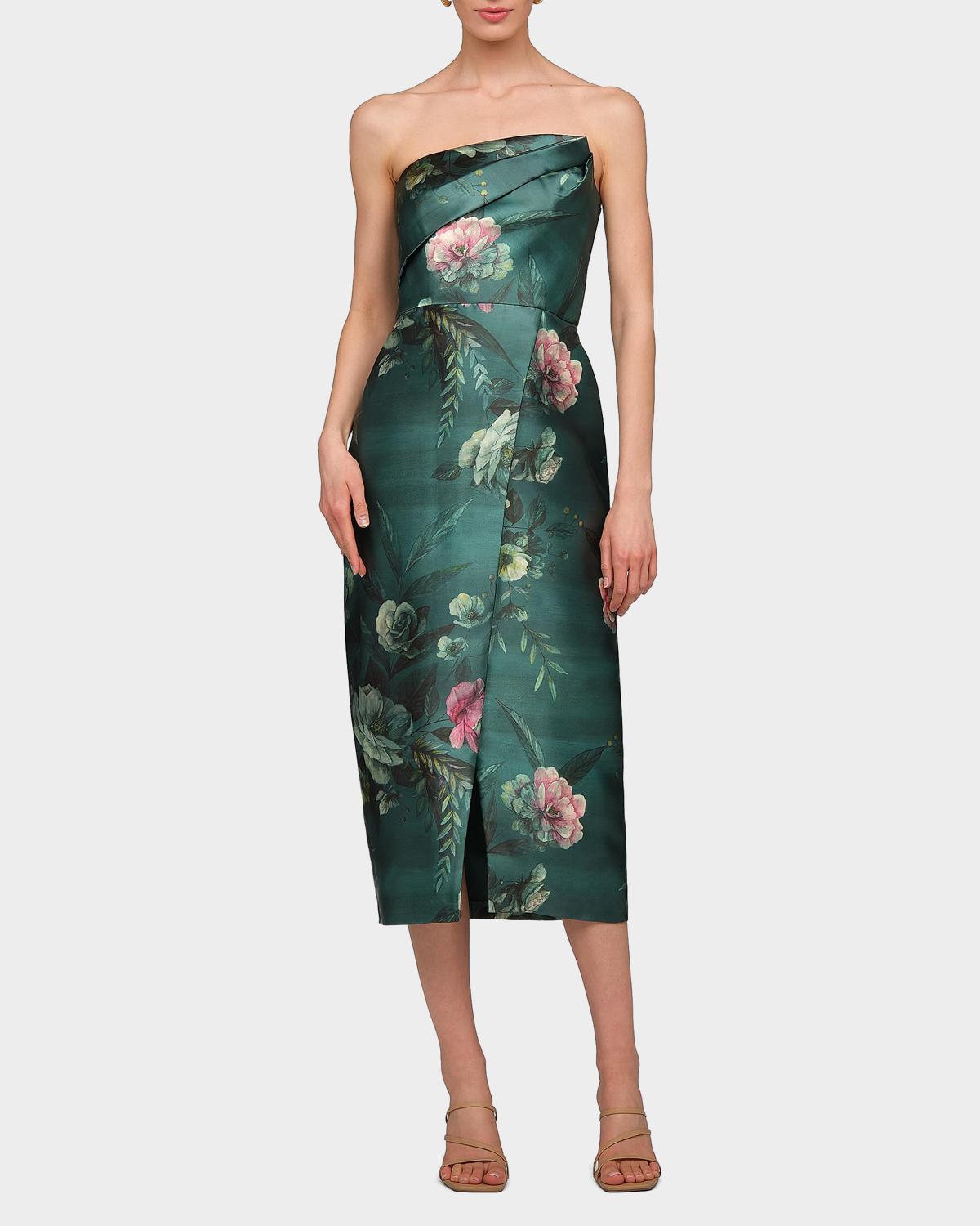 Amelie Floral Satin Tea-Length Dress - thumbnail 2